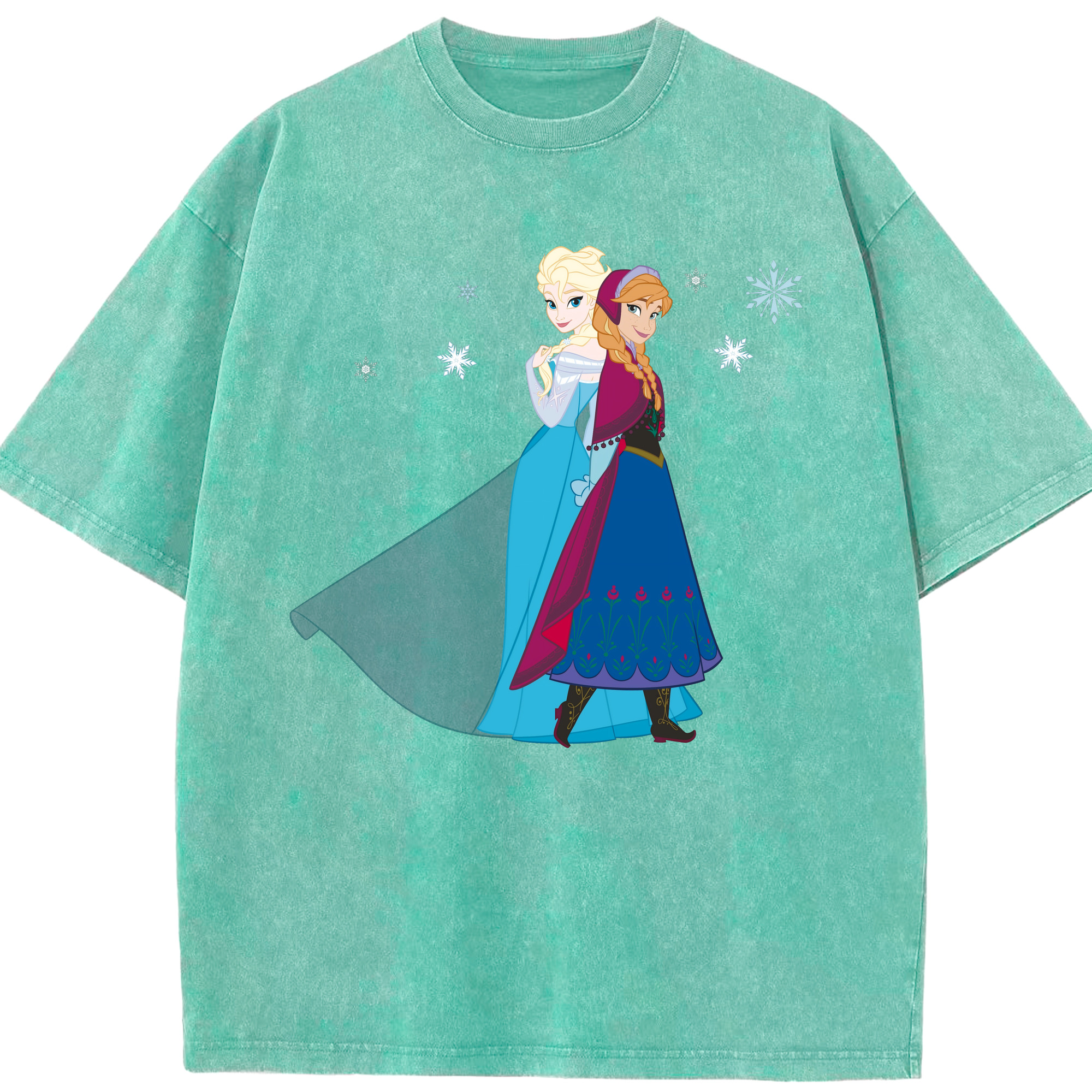 （画像用） アナと雪の女王 アンナ エルサ Frozen Anna Elsa 綿100% ヴィンテージ風 半袖Tシャツ（フロントプリント）
